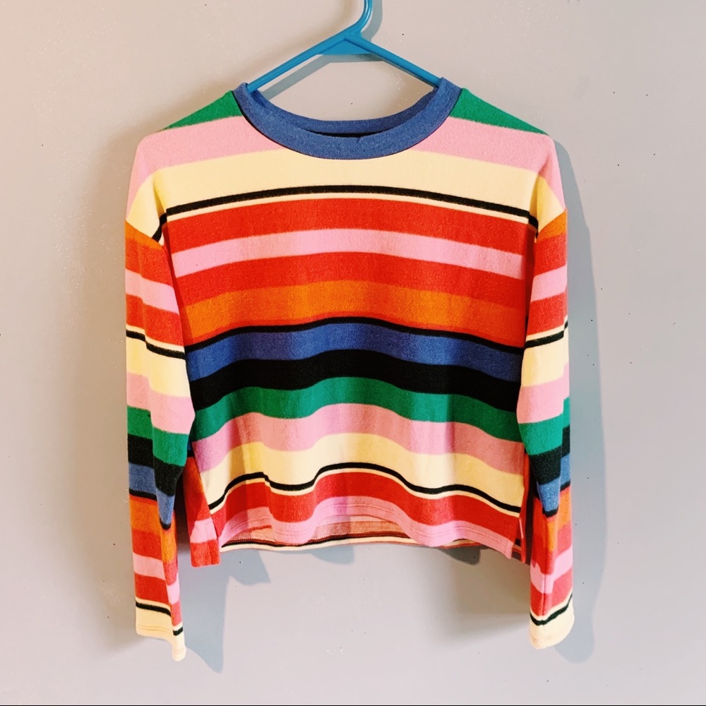 Cropped long sleeve rainbow shirt